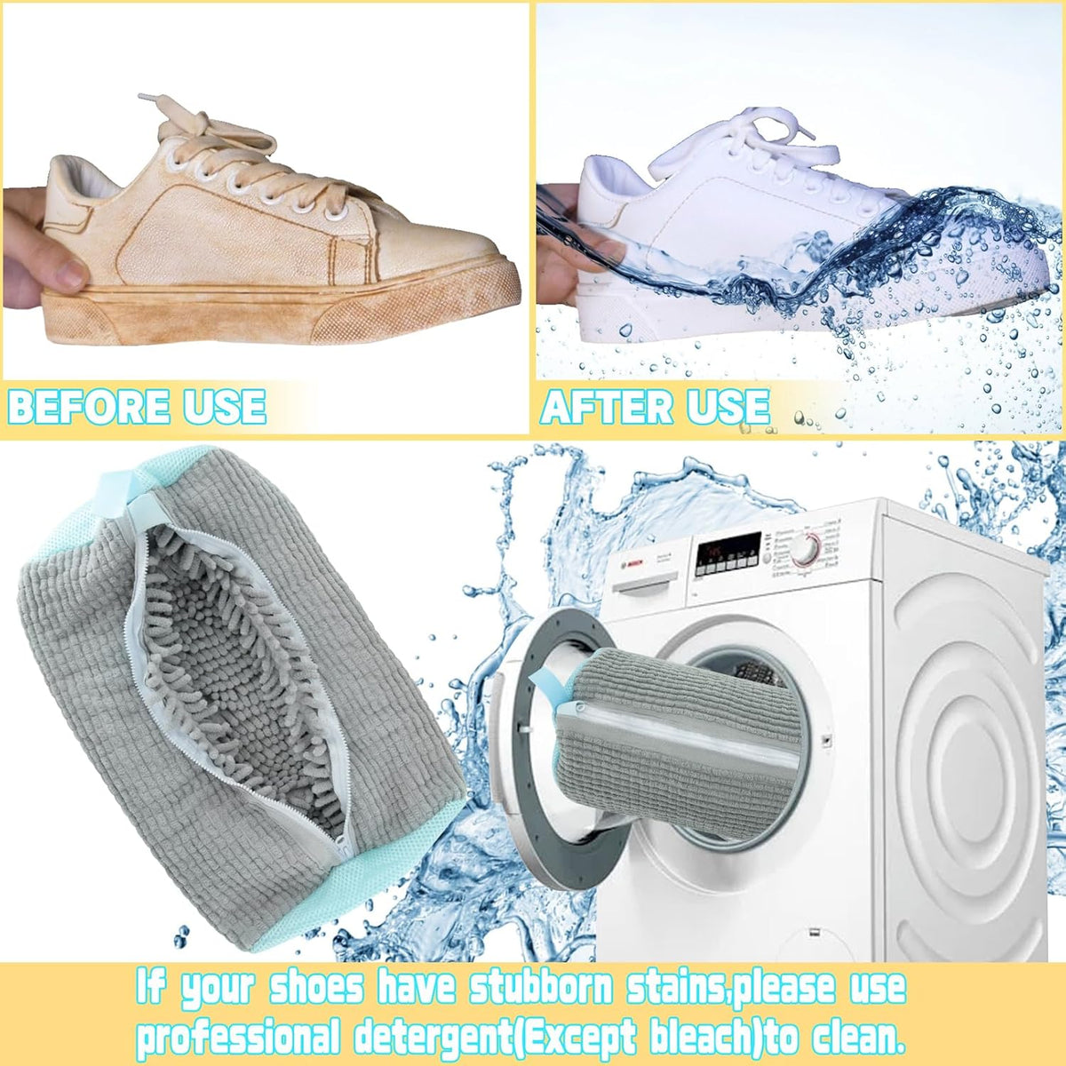 2PCS Shoe Washing Machine Bgs,Laundry Shoe Bags for Washer and Dryer, Reusable and Durable Zipper Sneaker Shoe Washing Bag, Tennis Shoe Cleaning Bag for All Shoe Types (Grey)