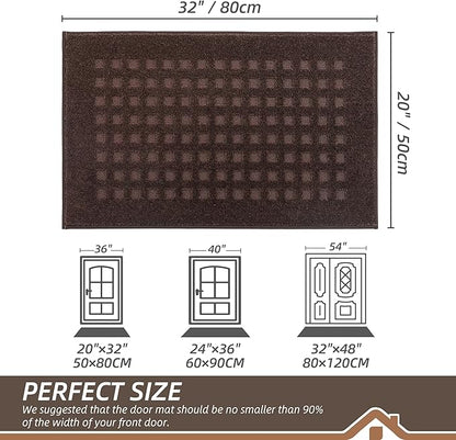 BEQHAUSE Waffle Door Mats Indoor 20"x32", Dog Mat for Muddy Paws Absorbent and Dirt Resist Floor Mats Non-Slip Washable Rugs for Entryway, Welcome Mat for Front Back Door, Muddy Wet Shoes, Dark Brown