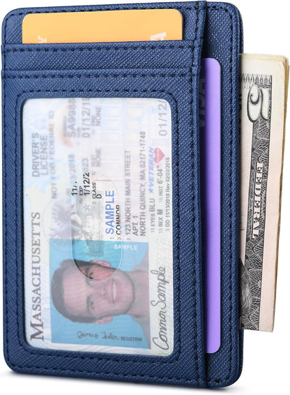 Buffway Slim Minimalist Front Pocket RFID Blocking Leather Wallets for Men and Women - Cross Blue