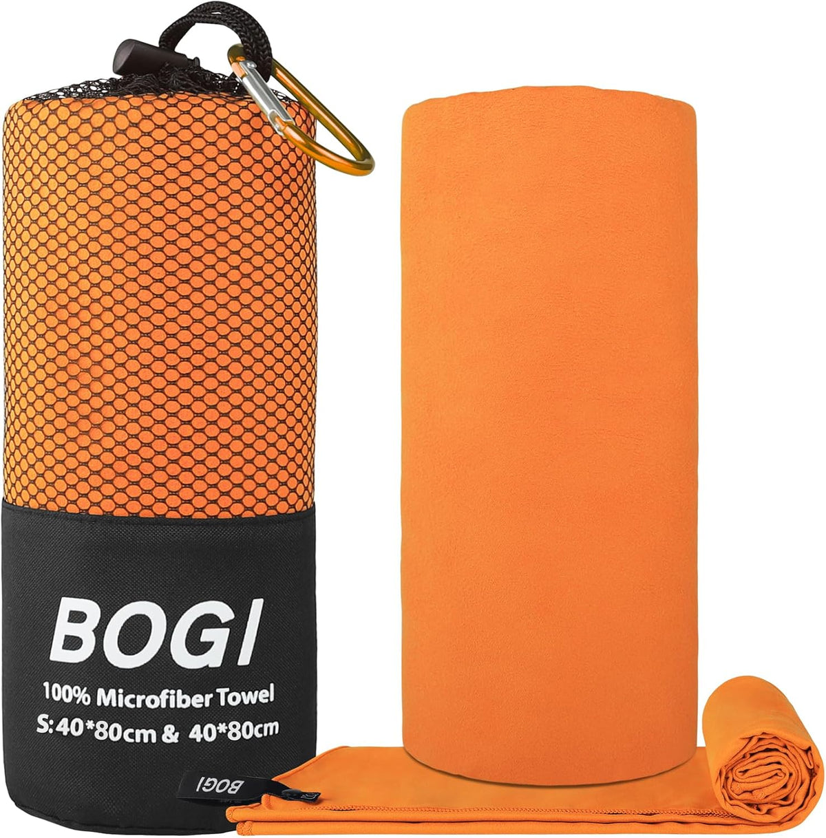 BOGI Microfiber Travel Sports Towel-Quick Dry Towel, Soft Lightweight Microfiber Camping Towel Absorbent Compact Travel Towel for Camping Gym Beach Yoga Swimming Backpacking (S:16''x32'',2Pcs-Orange)