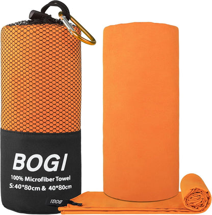 BOGI Microfiber Travel Sports Towel-Quick Dry Towel, Soft Lightweight Microfiber Camping Towel Absorbent Compact Travel Towel for Camping Gym Beach Yoga Swimming Backpacking (S:16''x32'',2Pcs-Orange)