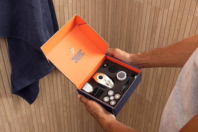 Freebird FlexSeries Electric Head & Body Hair Shaver - Mens Cordless Rechargeable Wet/Dry Skull Bald Head Back & Groin Waterproof Razor with Rotary Blades, Clippers, Nose Trimmer, Brush, Massager