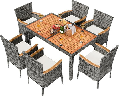 Shintenchi 7 Piece Patio Dining Set, Wicker Patio Conversation Set