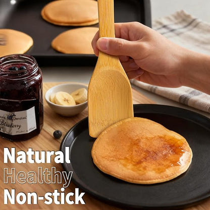 IOOLEEM Bamboo Wooden Spoons for Cooking 6 Pcs 12 Inch, Non-Stick Wooden Kitchen Utensils Set, Natural and Durable Wooden Spatula Spoons for Non-Stick Pan for Cooking