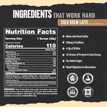 Animal 100% Whey Protein Powder Samples & Shaker Bottle – Real Instant Iced Coffee Whey + 20g of Protein, 120mg of Caffeine Meal Replacement with BCAA – Cold Brew Latte, 3 Single-Serving Packets