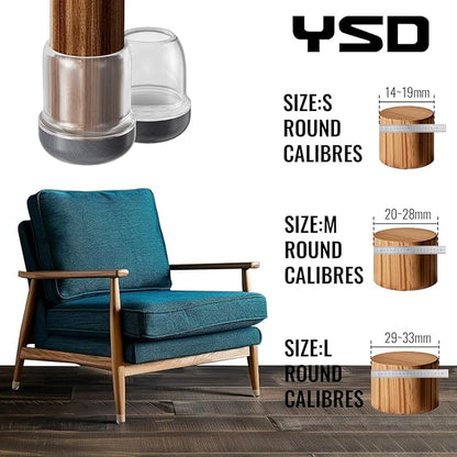 YSD 1.25Inch 24 Pcs Silicone Chair Leg Floor Protectors,Hair and dust Resistant Round Chair Leg Caps for Tilt Chair Legs,Carpet Hardwood Floor Protectors with Gray Pads