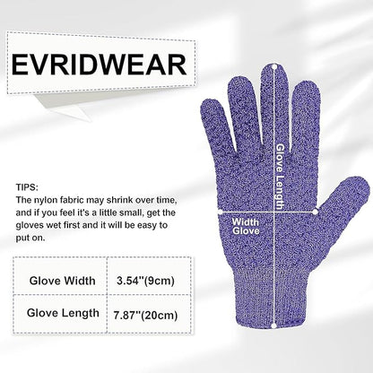 Evridwear Exfoliating Gloves for Shower, 100% Nylon Thick Soft Medium Heavy Bathing Gloves Dead Skin Remover Body Scrubber Smooth Skin with Hang Loop, Purple