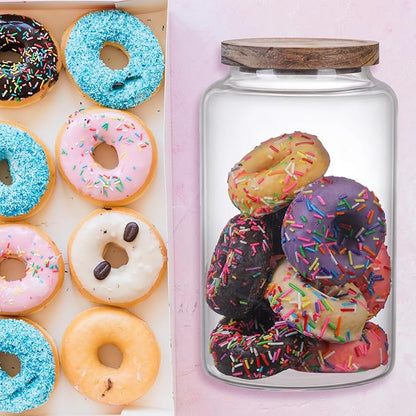 Glass Storage Jar with Lids Thicken Glass Coffee Canister Borosilicate Glass Food Containers for Spice Ground Nut Pasta Sugar Candy Tea (2800ml/94oz-2 PACK(No spoon))