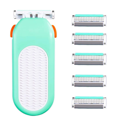 Domon dolly Razors for Women 6 Refills 3 Blades Shaver for Face Legs Bikini area, Comfort Glid, Green