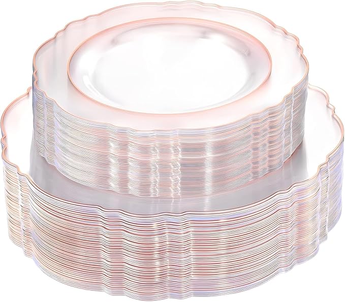 100pcs Rose Gold Plates Plastic Disposable