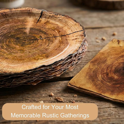 100 Pcs Disposable Rustic Wood Grain Slice Tableware Set