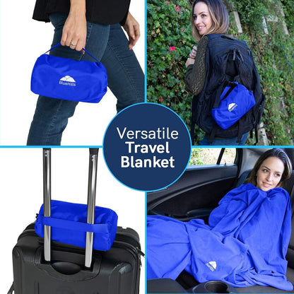 BlueHills Ultra Compact Travel Blanket Pillow in Portable Bag Case Premium Cozy Soft Compact Pack Large Blanket for Airplane Flight Layover Blue - Royal C005