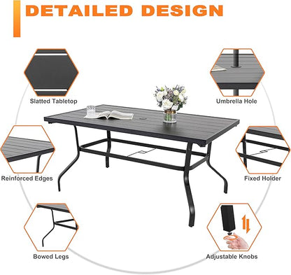 NUU GARDEN 7 Piece Outdoor Dining Set Rectangle Iron Patio Table