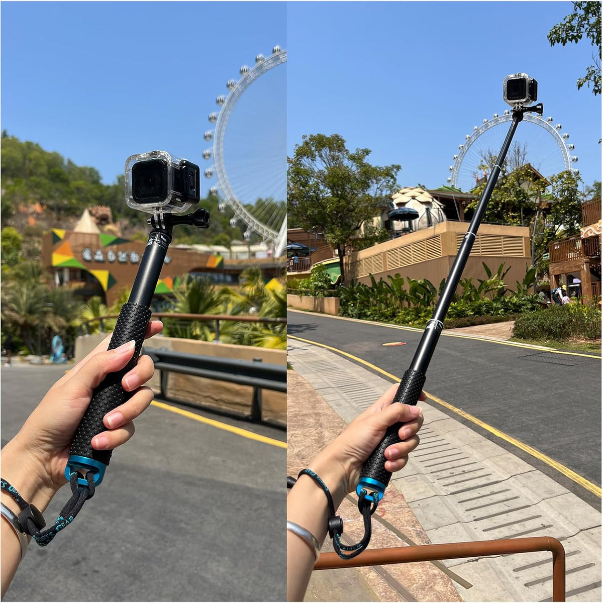 28” Extension Selfie Stick Compact Handle Grip Adjustable Pole Waterproof Monopod Accessories Compatible with GoPro Hero 13 12 11 10 9 8 7 6 Insta360 AKASO DJI Osmo Action Camera and More