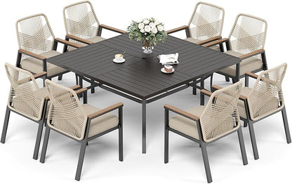 9 Pieces Patio Dining Set, 8 x Woven Rattan Chairs