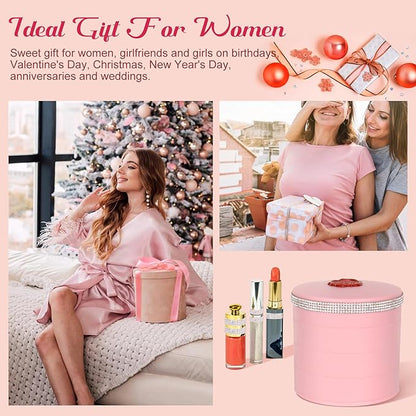 CONBOLA Jewelry Holder Organizer, Christmas Gifts Ideas for Women, Small Jewelry Storage Box Earring Holder, 5-Layer Rotating Jewelry Storage Tray with Lid for Bracelets Rings Bracelets