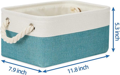 Temary Small Fabric Basket Shelf Storage Bins for Organizing 6 Pcs Decorative Baskets for Gifts Empty Collapsible Small Storage Bins for Home, Closet(Teal,11.8 L x 7.9 W x 5.3 H inches)