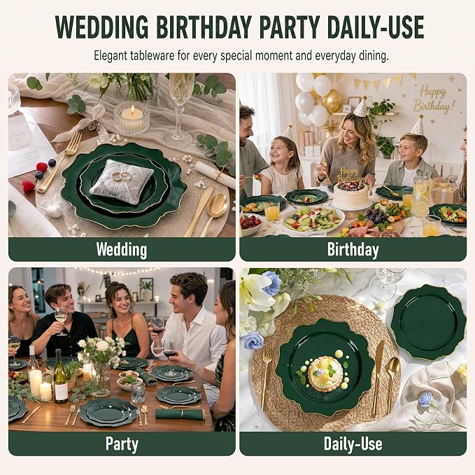 50PCS Green Plastic Plates Fancy Green Disposable Plates