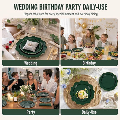50PCS Green Plastic Plates Fancy Green Disposable Plates