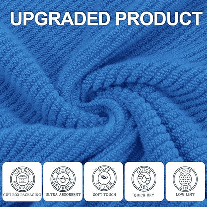 VOOVA & MOVAS Blue Hand Towels for Bathroom, 4 Pack Large 18"x28" - 100% Cotton | Quick Dry | Thick | Soft | Lightweight, Bathroom Hand Towels, Luxury Towel Gift Set, Denim Blue