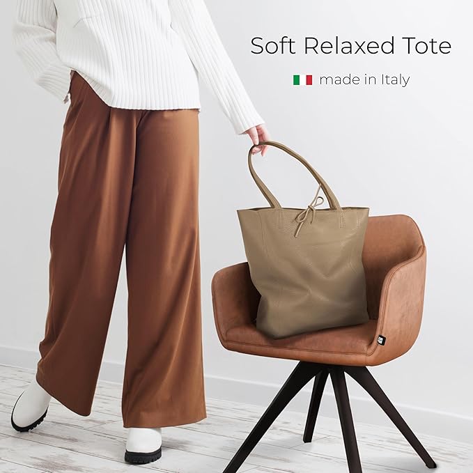 Italian Calf Leather Tote for Women with Zipper, Inner Pocket & Flat Base | Soft Unlined Shopper for Work & Travel