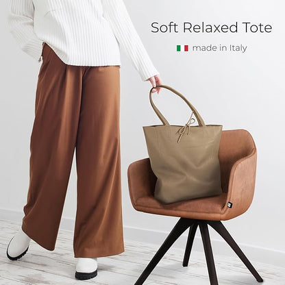 Italian Calf Leather Tote for Women with Zipper, Inner Pocket & Flat Base | Soft Unlined Shopper for Work & Travel