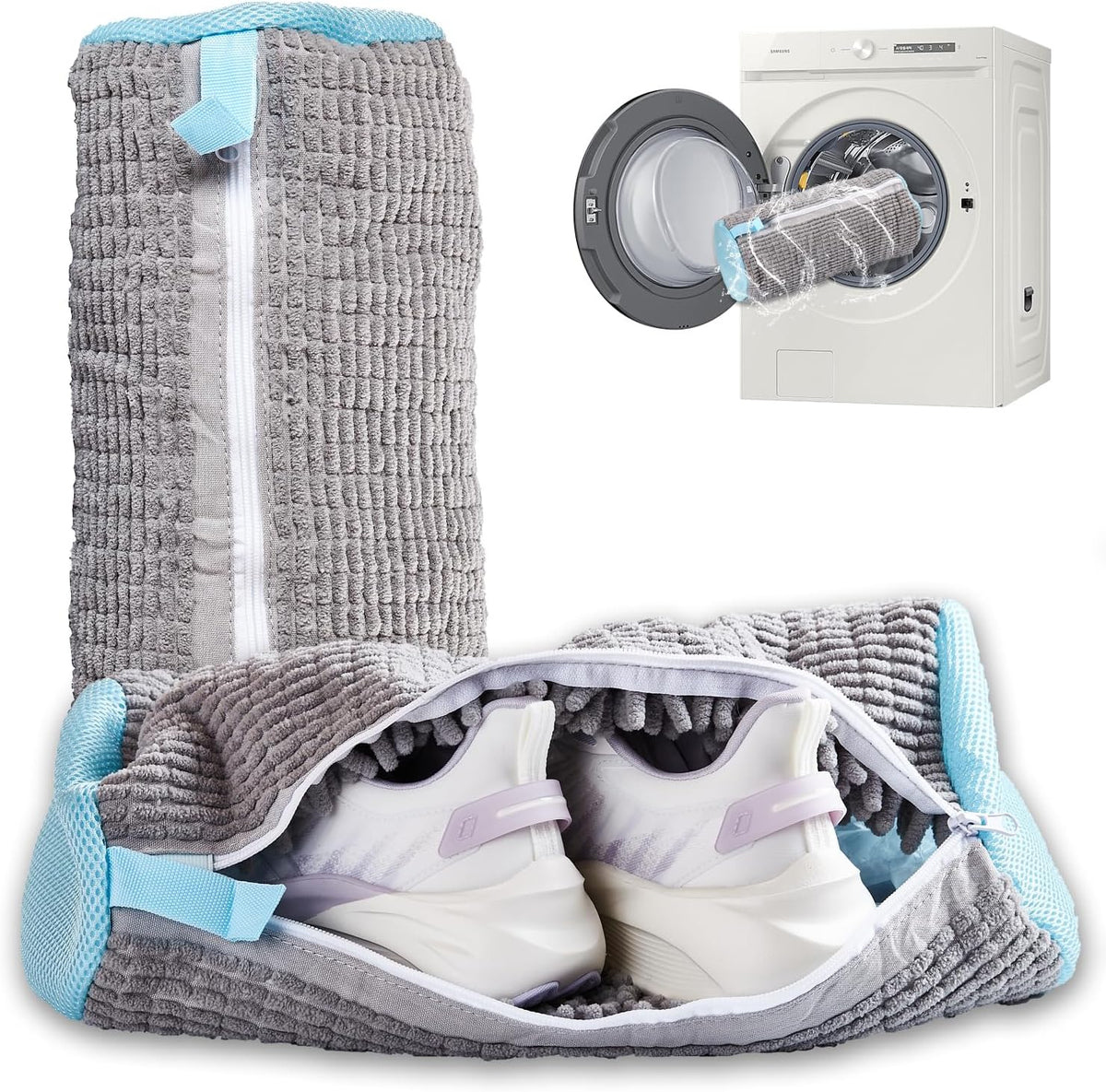 Shoe Washing Machine Bag, 2Pcs Reusable Shoe Cleaning Bag for Washing Machine, Shoe Laundry Bag for Washer, Cleaner bag for Sneakers Tennis Shoes (Grey 2pcs)