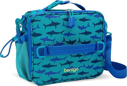 Bentgo Kids Lunch Bag - Durable, Double-Insulated Lunch Bag for Kids 3+; Holds Lunch Box, Water Bottle, & Snacks; Easy-Clean Water-Resistant Fabric & Multiple Zippered Pockets (Shark)