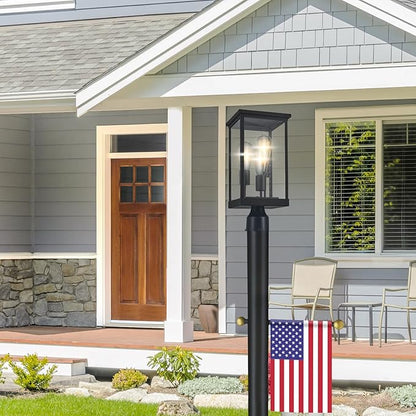 Design House Mayfield Post Light, Includes Lamp Post, 3-Light, Clear Glass, Weather Resistant, Matte Black, 7.63 in x 7.63 in x 97.75 in, 587584