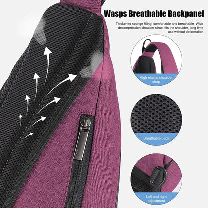 mixi Sling Bag Men Backpack Unisex One Shoulder Bag Hiking Travel Backpack Crossbody with USB Port for Men Women Versatile Casual Daypack-19 inch,Purple