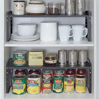 Expandable Shelf for Cabinet Organizer Adjustable and Stackable Spice Rack at Kitchen and Bathroom More, Counter Countertop Cupboard Organization Pantry Storage(LARGE/3PACKS/BLACK)
