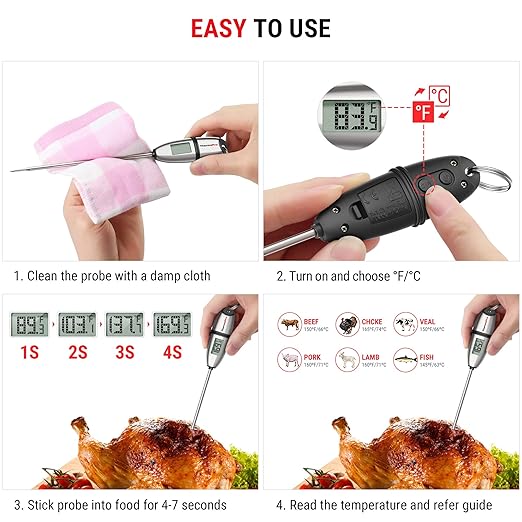 ThermoPro TP02S Digital Food Thermometer for Cooking Bread Baking Sourdough Liquids, Meat Thermometer Digital with Super Long Probe for Grill Kitchen BBQ Oil Milk Yogurt Candy Making Accessory