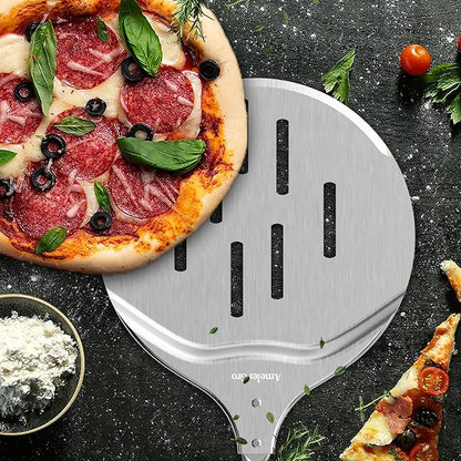 Pizza Peel & Turner, 9" Pizza Spatula with Extendable Handle (26-36" Length)