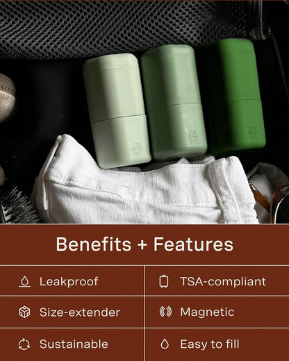 Cadence Extender - Add On to Any Flex Magnetic Containers with Lids,Extension to Travel Bottles for Toiletries - Carry On Travel Essentials For Women/Men - Adds Additional 1.43 fl oz - 3pk, Evergreen