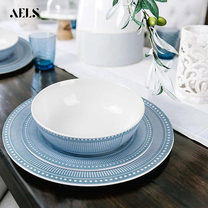 AELS Melamine Dinnerware Set of 12 Pcs, Dinner Dishes Set for Indoor and Outdoor Use, Melamine Plates and Bowls Set for 4, Dishwasher Safe, Lightweight Unbreakable, BPA Free, Blue