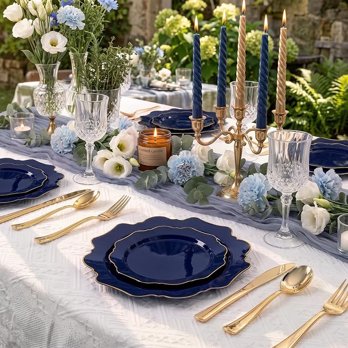 50PCS Navy Blue Disposable Plates Fancy Blue Plates