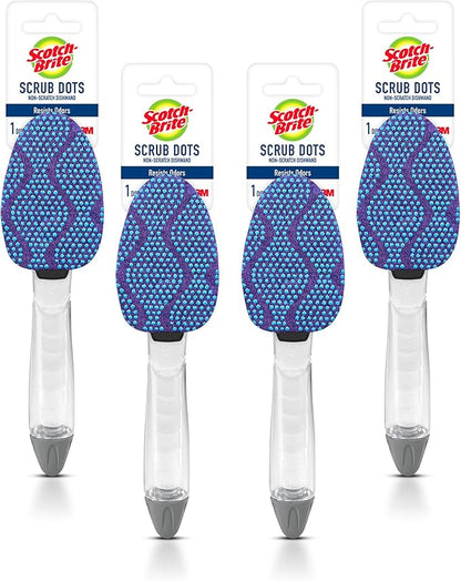 Scotch-Brite Scrub Dots Non-Scratch Dishwand, 4-Pack (4 Dishwands), Soap-Dispensing Kitchen Scrubbers, Fits All Refills