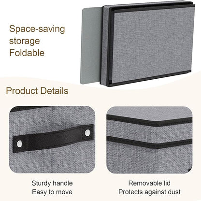 Fabric Storage Boxes, 7.1 x 9.1 x 13 Inch Baskets for Shelves with Lids, Wardrobe Organiser with Handles, Decorative Linen Closet Organizer Bins, Gray, 5 Pack