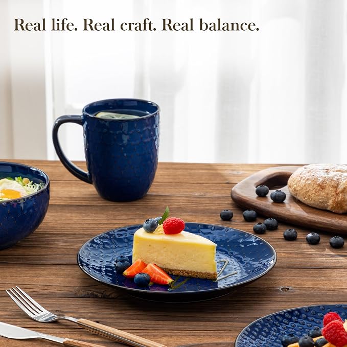 MALACASA 16 Pieces Dinnerware Sets, Farmhouse Plates and Bowls Sets, Embossed