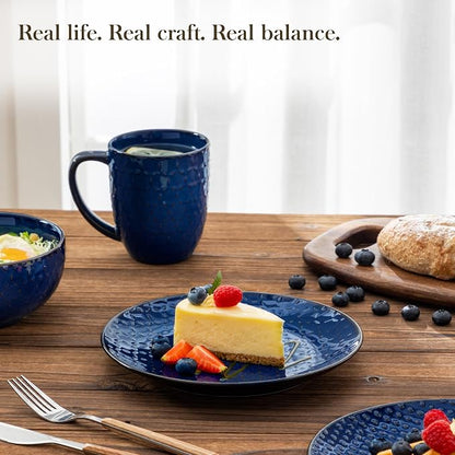MALACASA 16 Pieces Dinnerware Sets, Farmhouse Plates and Bowls Sets, Embossed