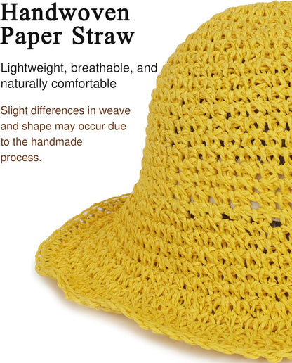 Womens Wide Brim Straw Sun Hat Foldable Floppy Crochet Beach Hat for Summer