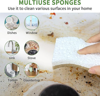 9 Pack Biodegradable Natural Kitchen Sponge - Compostable Cellulose and Coconut Walnut Scrubber Sponge - Eco Friendly Sustainable Sponges for Dishes