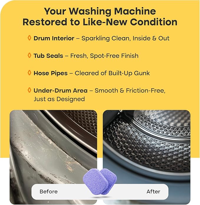 Washing Machine Cleaner Tablets Ultra – 40% Stronger Formula: Designed for Pet Owners, Removes Residue, Grime & Odors, Compatible with HE, Top & Front Load, 24 Pack – 12 Month Supply
