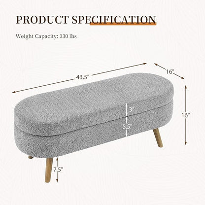 Furnimart 43.5" Queen Size Storage Ottoman Bench, Flip Top End of Bed Storage Bench, Upholstered Blanket Bench for Bedroom, Entryway, Living Room, Tufted Looped Pile Yarn Fabric (Grey)