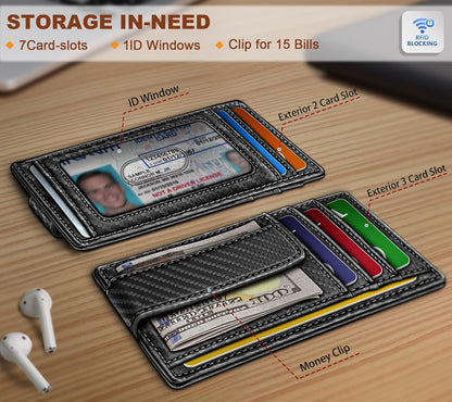 BULLIANT Men Wallet,Slim Leather Wallet Money Clip Card Hodler For Men Gift 8 Cards RFID Blocking