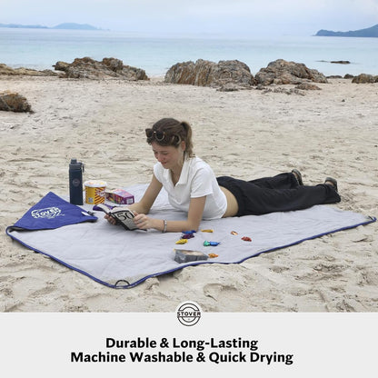 STOVER Outdoor Waterproof Fleece Travel Blanket for Camping, Picnics, Stadiums, Sports, The Beach– Warm, Windproof, Compact, Lightweight & Sand-Resistant (Navy Blue)