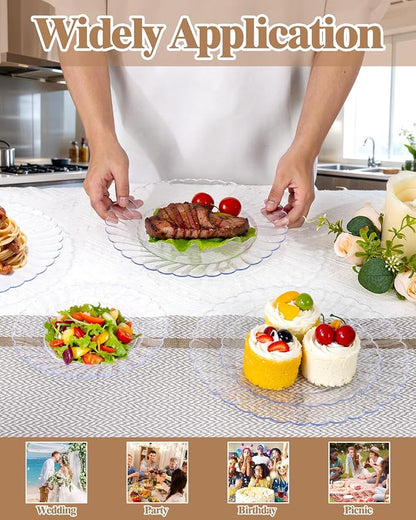 YOUBET 100PCS Clear Scalloped Plastic Plates