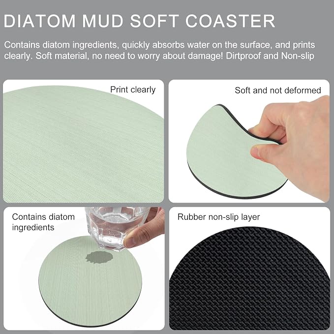 Sage Green Thin Lines Coasters Set of 4, Absorbent Coasters