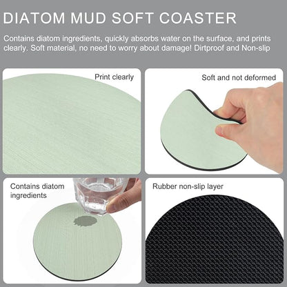 Sage Green Thin Lines Coasters Set of 4, Absorbent Coasters