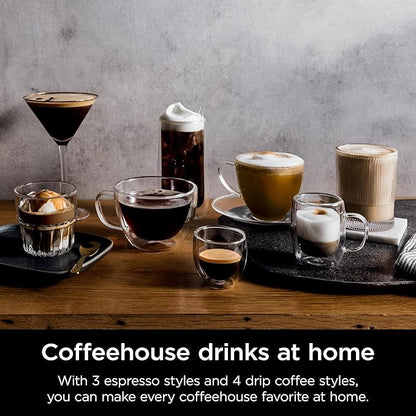 Ninja Luxe Cafe Premier Series, Espresso Machine, Drip Coffee, Rapid Cold Brew, Integrated Grinder, Hands-Free Frother, with Knock Box, Water Filter, Cleaning Tablets, Descaler, ES601GM